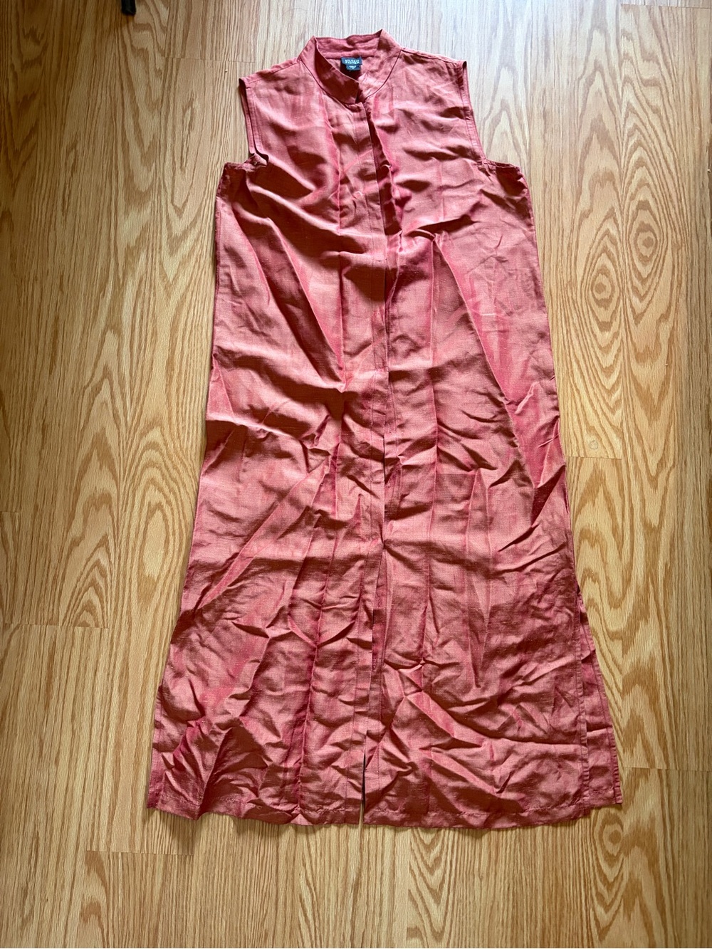 Eileen Fisher Red Orange Linen Silk Sleeveless Dress Size M